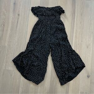 Lush Black and White Star Pattern Strapless Jumpsuit—Medium